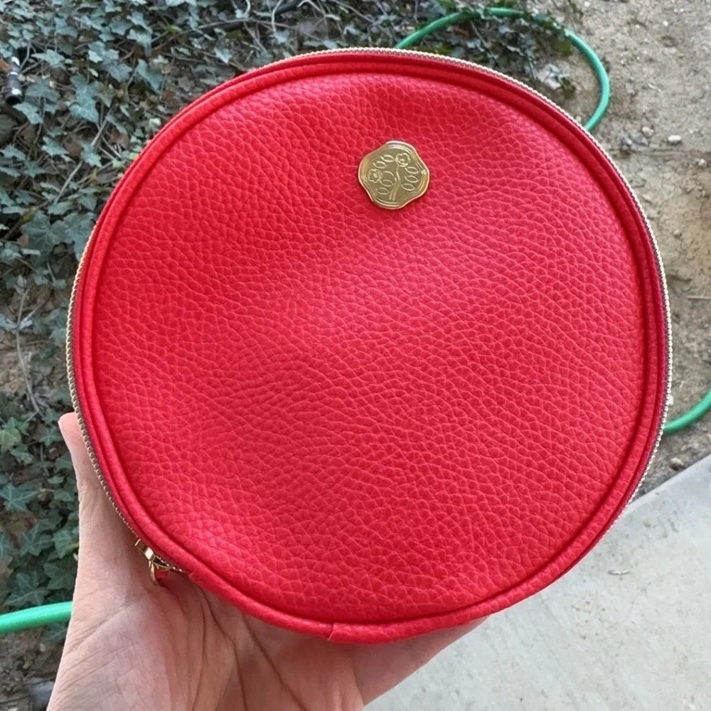 Brand new red Shiseido makeup bag , faux leather makeup pouch, party bag.